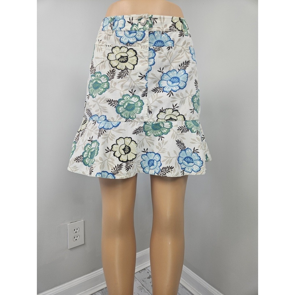 Ann Taylor LOFT Floral Mini Skirt Size 8 Blue Green Cream Flounce Hem Casual